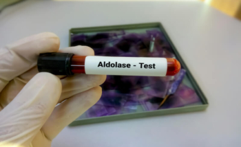 عينة دم في المختبر لاختبار الألدولاز